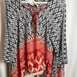 Truth Blue and Red Patterned poncho shrug